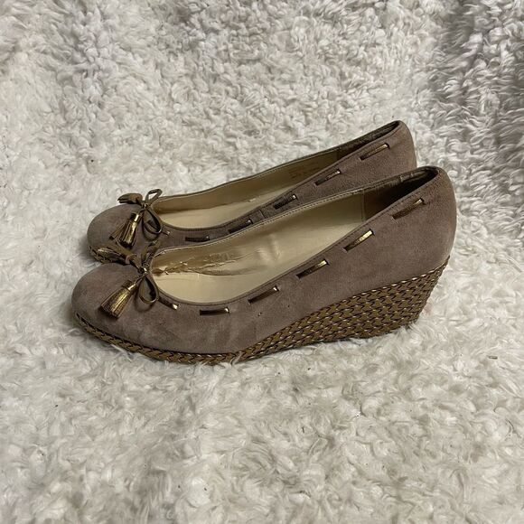 Lauren Ralph Lauren Cambree Leather suede brown breaded bronze wedge shoes SZ10B - Picture 3 of 11